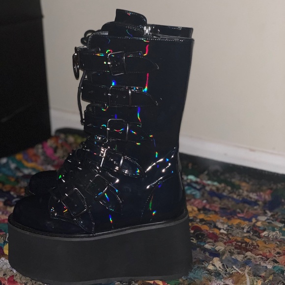 Demonia Shoes - SOLD‼️ Demonia Blue Holographic Damned Boots